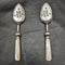 British Antique White Pearl Shell Handle Silver Plated Jam Spoon Pair